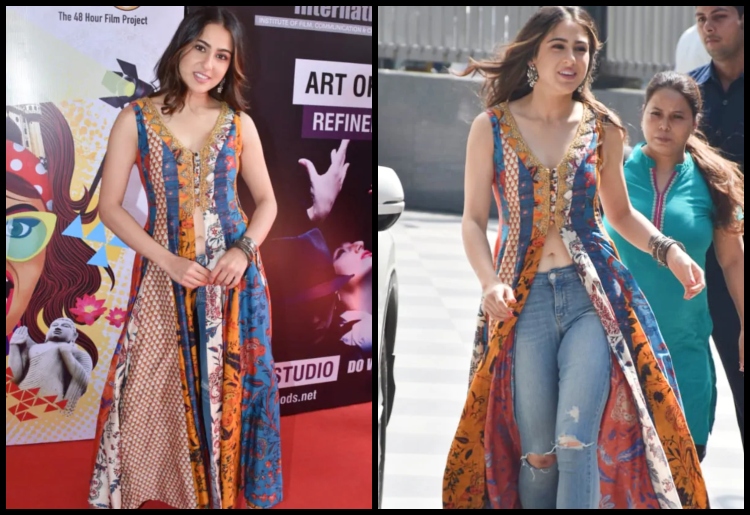 Bollywood celebrity Sara Ali Khan looks beautiful in multicolor kurti